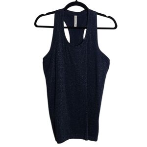 ATHLETA Navy Blue And Silver Metallic Racer Back Stretch Tank Top Size Medium